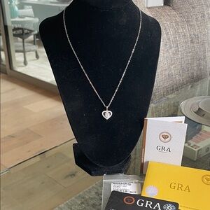 Moissanite 925  Silver Heart Necklace. 1 ct center